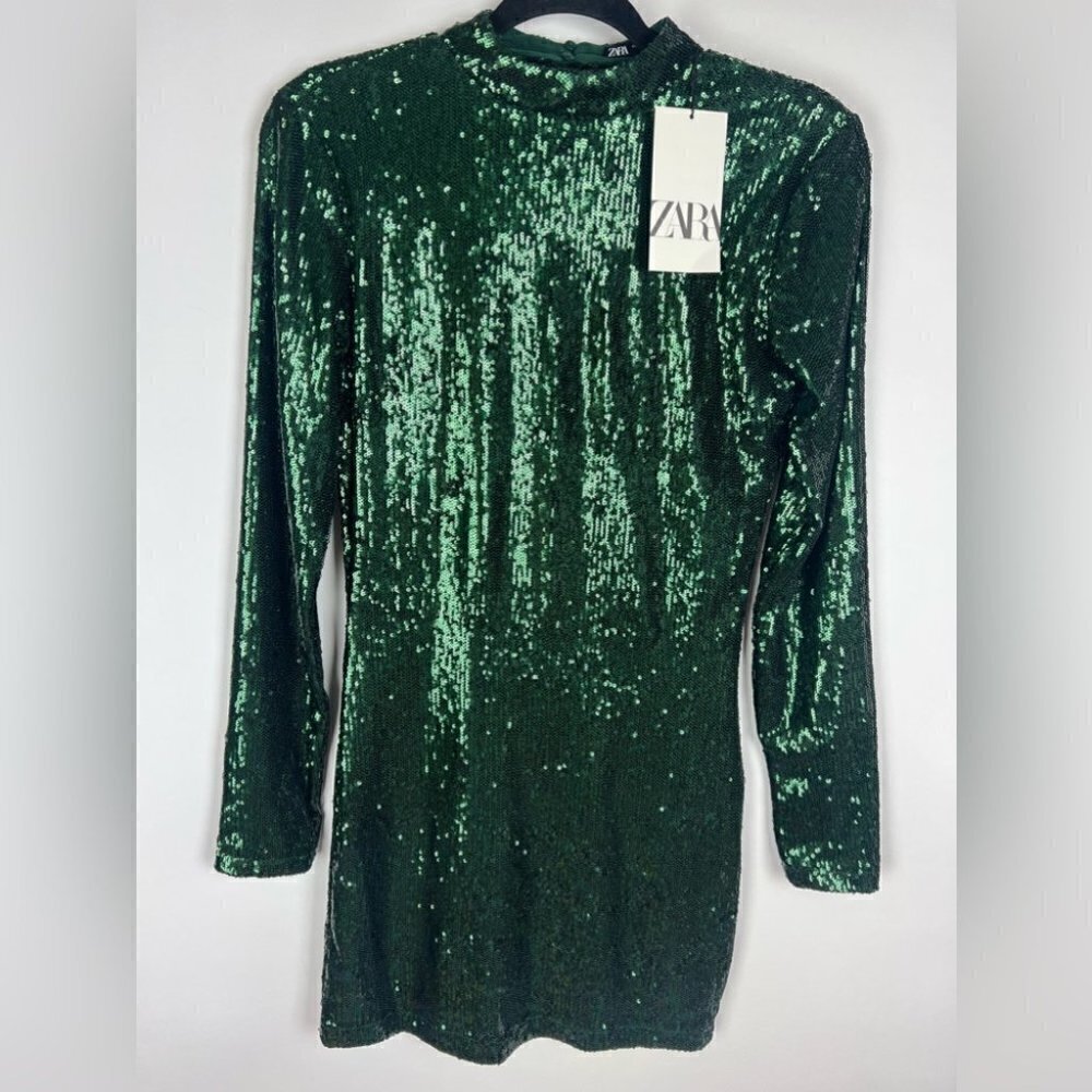 Nwt - Zara, Women’s Sequin Mini Dress - Green. Size: M.